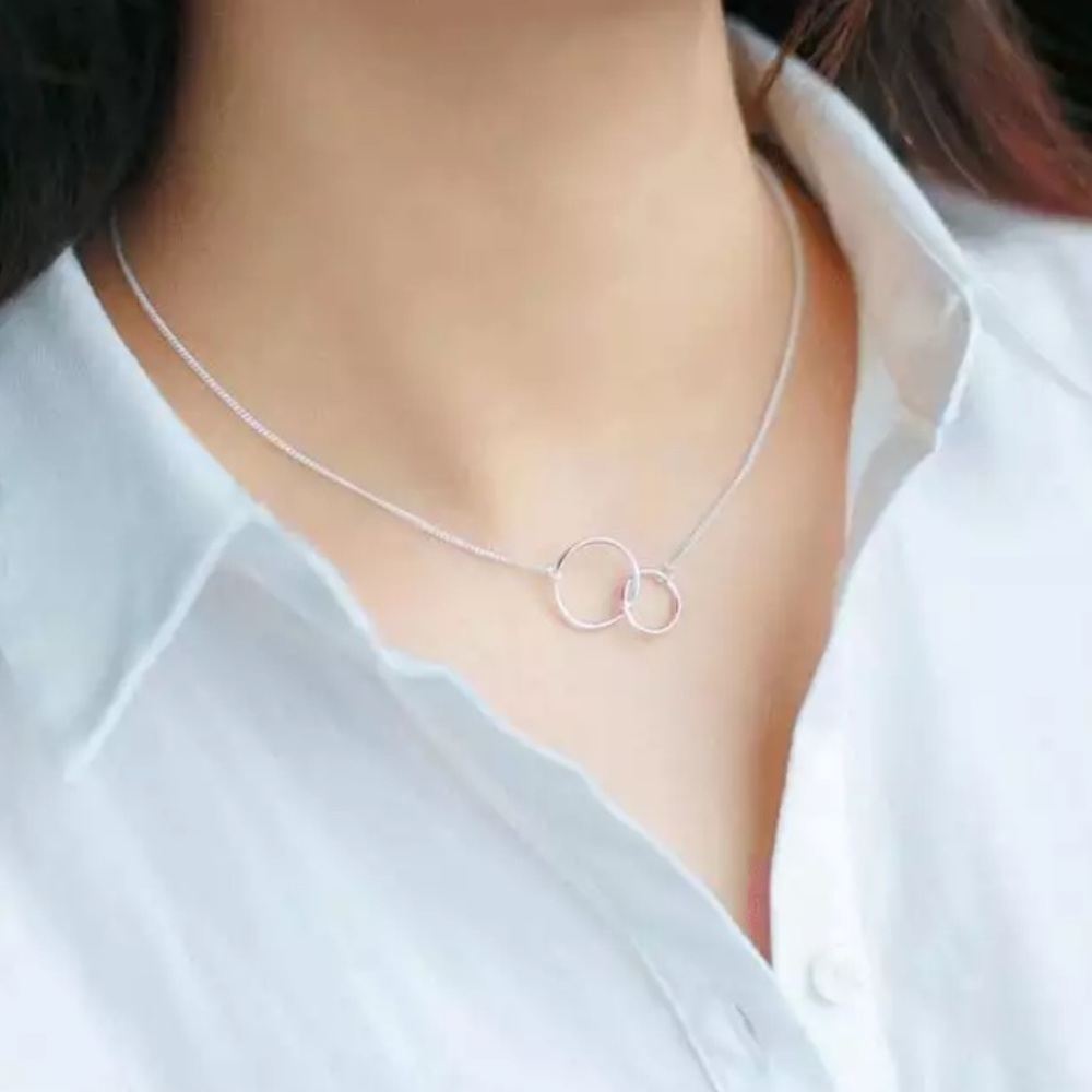 NEW Sterling Silver Double Circle Necklace